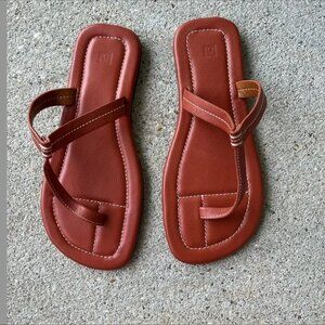 Toteme The T Strap Leather Sandals Brown Cognac Size 38